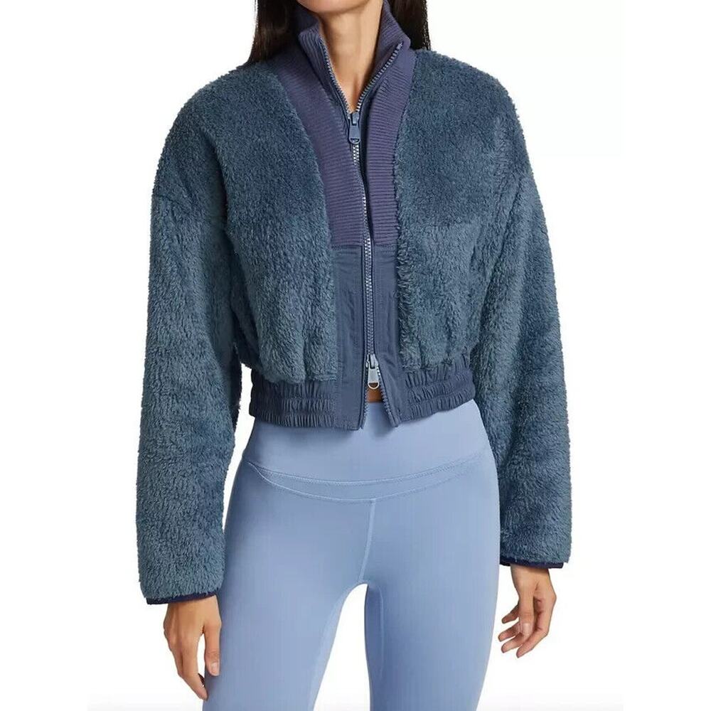 Free People Movement Jacket Womens Medium Blue Gear Up Sherpa Bomber Coat